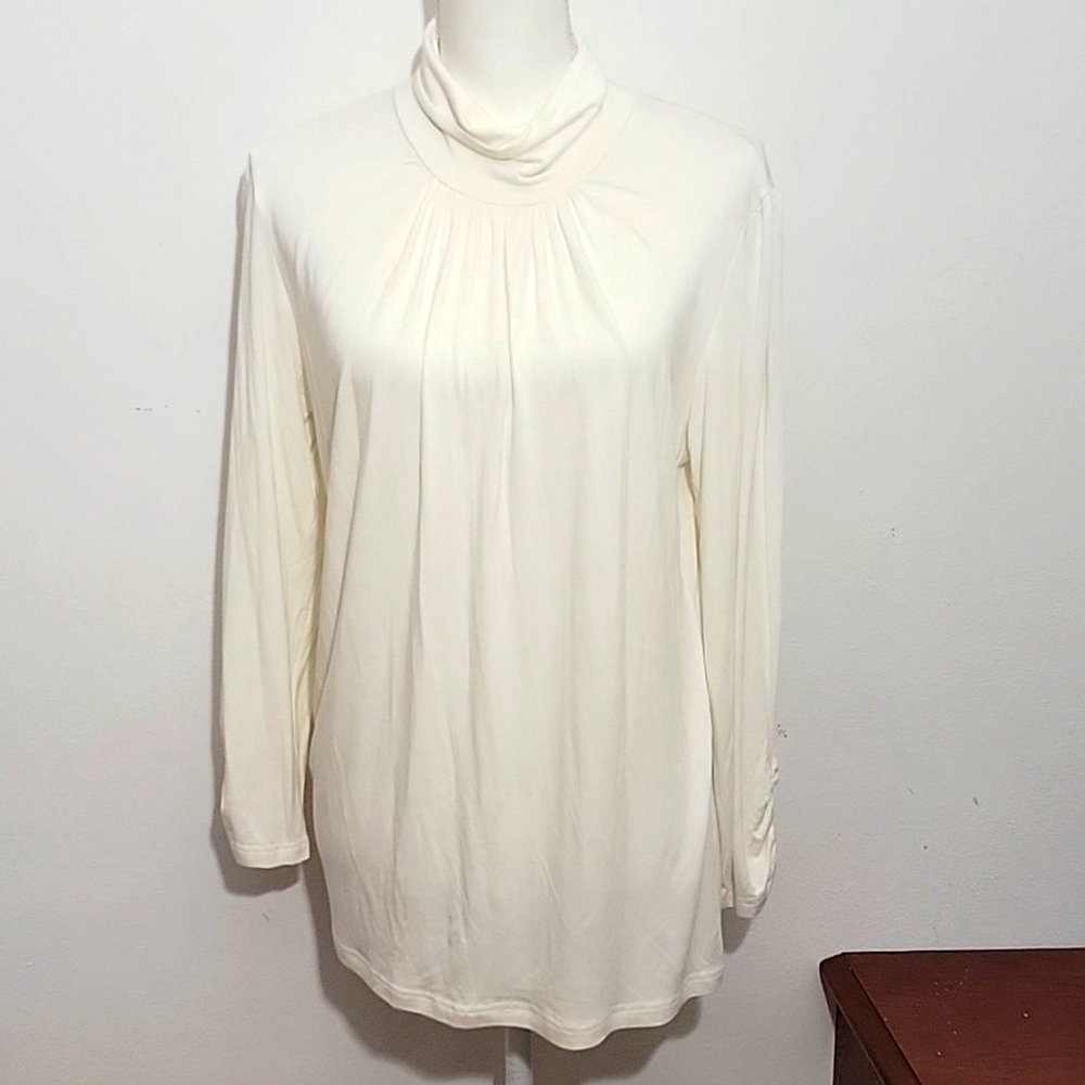 Spense Women's  Creamy Beige Pleated Detail Turtleneck Top